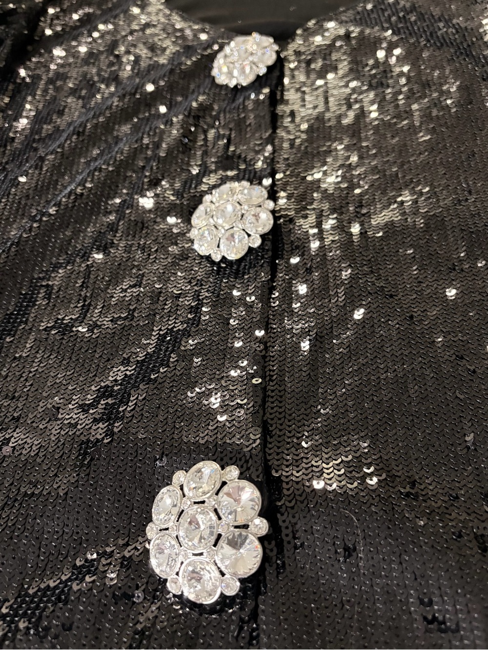 Joan Boyce Women's size XL Black Sequin Jacket with Large Rhinestone Buttons - Picture 4 of 16